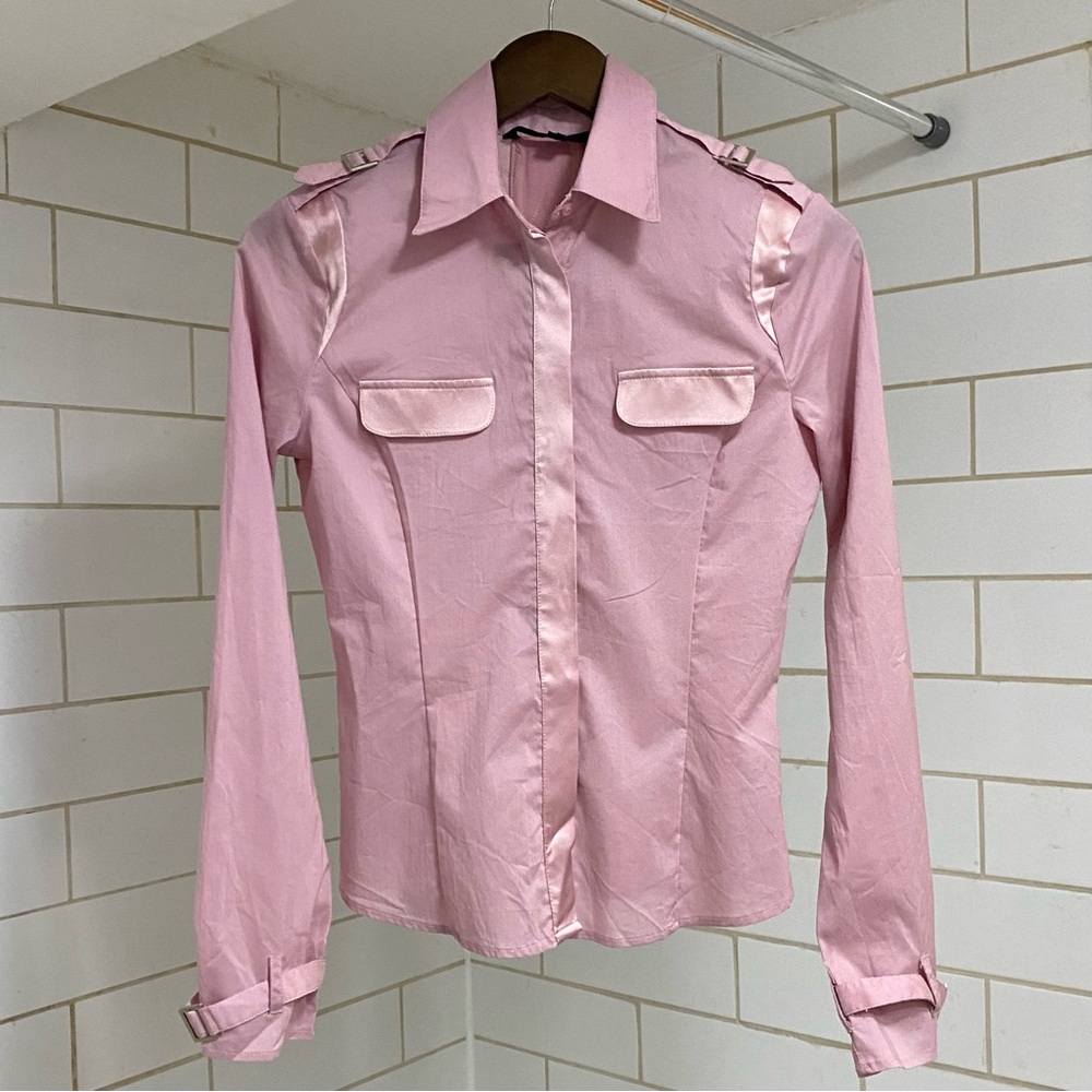 Women’s Guess Pink Blouse Silk Buckle Accents